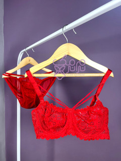 ست شورت و سوتین گیپور قرمز با بند هارنس | نرم نرمک